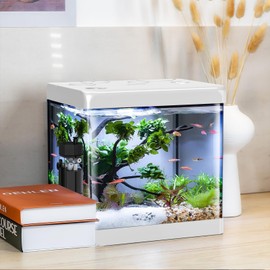 Small Fish Tank,5 Gallon Glass Aquarium Betta Fish Tank Starter Kit with Filter and LED Light.（White）
