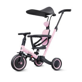 newyoo Tricycle for Toddlers 1-3, Toddler Tricycle with Push Handle and Canopy, Toddler Bike, Birthday Gift and Toys for Girl and Boy, 6 in 1 Baby Trike, Balance Bike, TR009, Pink