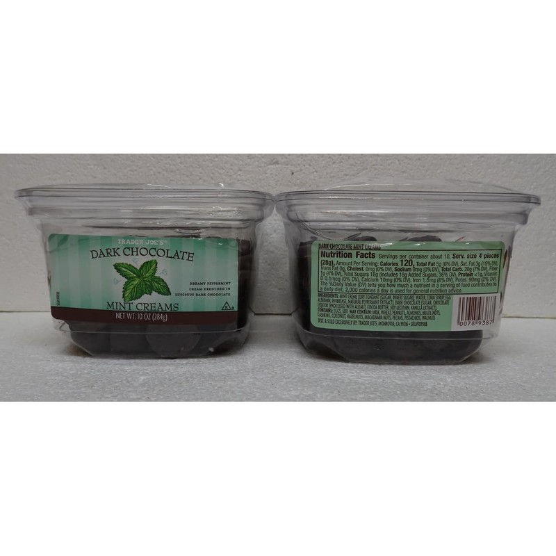 Trader Joe Dark Mint Chocolate Creams 10oz 284g (Two Tubs)