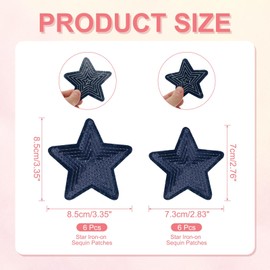 YELARXI Sequin Star Iron on Patches Embroidered Sew Sequin Glitter Patch Appliques, Fit for DIY Shoes Hats Backpacks Clothing Repair - (12 Pack, Dark Blue, 2 Size)