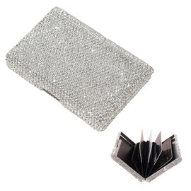 Business Card Case,Bling Cards Wallet Aluminum Purse Credit Card Organizing Hard Case Rhinestones Business Card Case Holder for Men & Women (Silvery)