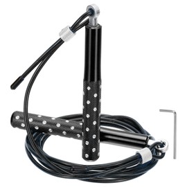 PATIKIL Jump Rope for Fitness, Speed Skipping Rope Adjustable Jumping Rope Ball Bearing Swivel Aluminium Alloy Handle with Wrench for Aerobic Exercise, Black