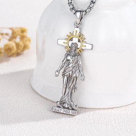 Adnix Jesus Crucifix Necklace 925 Sterling Silver Jesus Cross Pendant Catholic Cross Necklace Amulet Jewelry for Men Women, Medium, Sterling Silver, No Gemstone