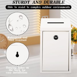 Metal Donation Box with Lock Ballot Box Drop Box with Lock Suggestion Box with Slot and Lock Metal Lock Box Comment Box Voting Box Key Drop Box for Home Office(White,10.24 x 5.71 x 2.95 Inch)