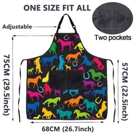 CMNIM Horse Apron Horses Cooking Kitchen Aprons Equestrian Gifts for Horse Lovers Waterproof Colorful Horse Gifts Apron with Pocket (Black Horse Apron)