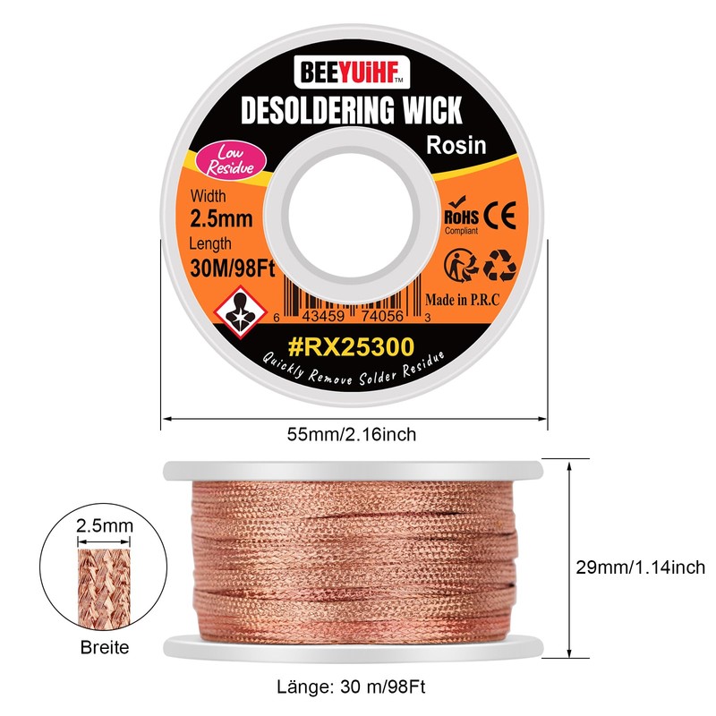 BEEYUIHF Desoldering Wire, 30 m - 98 ft Desoldering Wire,