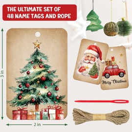 120Pcs Vintage Christmas Gift Tags with String, Holiday Gift Tags for Christmas Presents Wrapping, Christmas Name Tags for Home Decor, 6 Unique Designs, 2x3 Inch