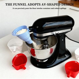 Flour Funnel for KitchenAid Mixer, Mess-Free Baking Accessory, Food Grade Silicone Foldable Funnel for 4.5-5 Qt Tilt Head Stand Mixers, Dishwasher Safe, Easy Clean (White)