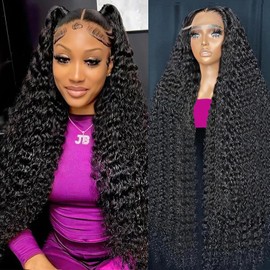 Nervoss 24Inch 13X6 Lace Front Wigs Human Hair 200% Density Deep Wave HD Transparent Lace Front Wigs Human Hair Pre Plucked Glueless Wigs Deep Curly Human Hair for Women With Baby Hair