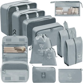Chijoo 12-Piece Packing Cubes Set (Grey) - Compression Packing Cubes for Suitcases & Backpacks - Essential Travel Organizers