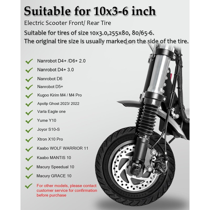 Felixstory 10x3 Off-road Solid Tire, 255x80(80/65-6) Tubeless Scooter Snow Tire