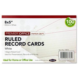 Premier Office A2874810 8 x 5 mm Record Card - White (Pack of 100)