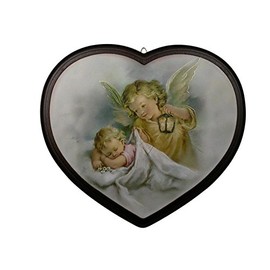 MaMeMi Guardian Angel Picture Heart with Angel and Baby 16 x 13 cm - Loving Gift from Godparents or Grandparents for Christening or Birth Collection. Nostalgic Romantic