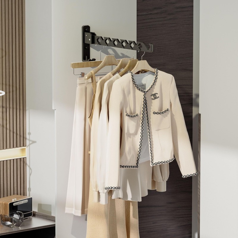 Wall Mount Coat Hanger Holder Black Clothes Drying Organizer Rack