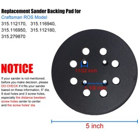 5 Inch Sander Backing Pad Replacement for Craftsman ROS Model 315 Random Orbit Sander