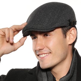 Superora Men's Beret Flat Cap Beret Hat Winter Warm Cap Newsboy Flat Black, Grey Herringbone