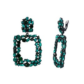 EVER FAITH Rhinestone Rectangle Clip-On Earrings Geometric Statement Drop Earrings Clip On for Women Girls Iridescent Green, Crystal, Crystal