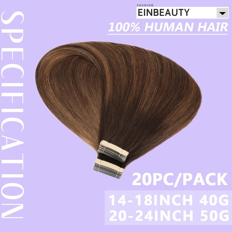 EINbeauty Tape Extensions Real Hair 20 Pieces Extensions Real Hair