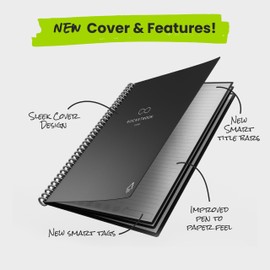 Rocketbook New Core Reusable Spiral Notebook, Letter Size 8.5x11, Black - Lined Pages, App-Connected, Erasable, Durable Cover, Ideal for School, Work, and Creative Projects