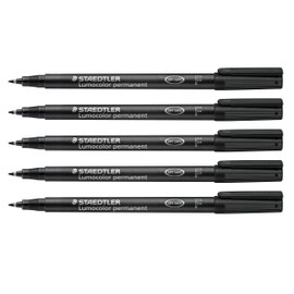Staedtler Lumocolor 318-9X Permanent Foil Pen Smudge-proof and Waterproof on Almost All Surfaces, Line Width F 0.6 mm, Refillable, Long Life, 5 Black Universal Pens