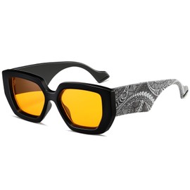 SHEEN KELLY Retro Square Thick Chunky Sunglasses For Women Men Trendy Gangster Rectangular Totem Pattern Black Shades Eyewear