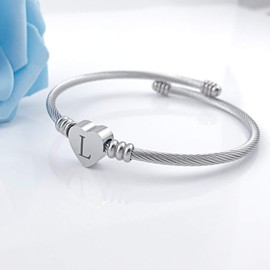 MUERDOU Initial Bracelet for Women Alphabet 26 Letters Bracelet Heart Cable Charm Bracelets Gifts for Her