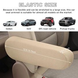 Sylvil 2 PCS Car Front Seat Armrest Covers, Elastic Fabric Auto Seat Armrest Protectors, Comfortable Front Seat Arm Rest Cover Replacement for Most Vehicles, Car Accessories (Beige)