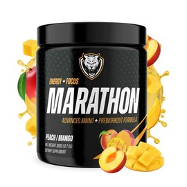 6AM Run 6AM Run Marathon, Pre Workout Powder for Distance Running, High Energy Amino Formula, for Cardio and Stamina, No Jitters, All Natural, Keto, Vegan, Peach Mango Flavor, 40 Servings