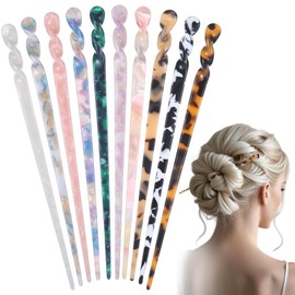 Pack of 10 Acetate Hair Sticks, Long Hair Sticks, Colourful Hairpin, Chinese Hair Stick, Hairpin, Tortoiseshell, Leopard Pattern, Retro for Long Hair, Women and Girls Hairstyle, Party Vintage Style