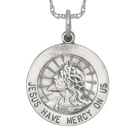 925 Sterling Silver Vintage Jesus Christ Have Mercy Medal Necklace Religious Chain Pendant Christian Faith Charm 18 inch mm