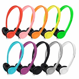 Maeline Wired On-Ear Headphones, Stereo Sound Headset with Cushioned Earpads for Classroom (K-12 - College) Student Online Learning, TV, Library, Travel, 3.5mm Jack - 40 Pack - Bulk Wholesale