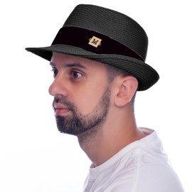 HEYANN Straw Hat, Fedora Women's Panama Hat Men's Straw Hat in Trilby Fedora for Men, Women and Children Panama Hat with Fabric Band Gentlemen Roll Up Summer Hat, black, XL