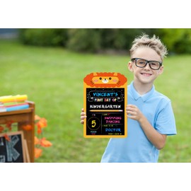 WaaHome First Day of School Chalkboard Sign - 9"x13.8" First and Last Day of School Board Back to School Sign for Kids Girls Boys, Lion First Day of Preschool Kindergarten 1st Grade Photo Prop