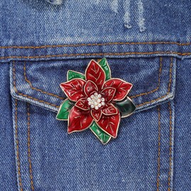 2PCS Christmas Poinsettia Pins Enamel Red Flower Brooch Pins Large Floral Lapel Pin Xmas Wedding Party Dance Banquet Dress Accessories Jewelry (2PCS)