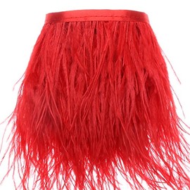 2 Yards Ostrich Feathers Fringe Trims - for Dress Sewing Crafts Costumes Decoration (Red)
