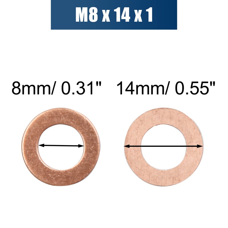 sourcing map Pack of 20 Washers 8 mm Copper Rings