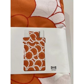 IKEA New IKEA KRANSMALVA Twin Duvet Cover with Pillowcase, Orange White Floral