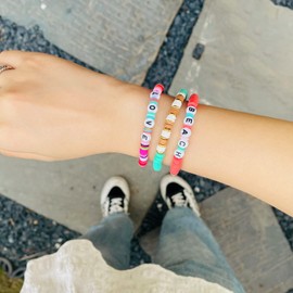 KELITCH Women's Stretch Bracelet Rainbow Gold Disc Bead Bracelet Stackable Boho Strand Bracelet Summer Beach Jewellery, Rubber, No-Gem-Tye