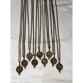 Grandmother’s Buttons Initial Charm Brass Necklace