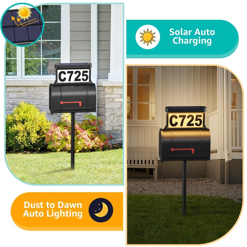 ASOMST Solar Address Sign, 3-Color Lighting Modes Mailbox Number Plaque