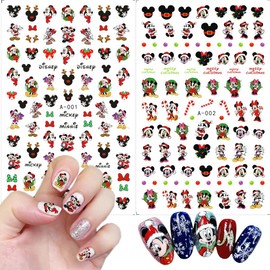 Christmas Nail Art Stickers- 2 Sheets Kawaii Cartoon Nail Stickers for Nail Art 3D Self-Adhesive Cute Nail Art Design Christmas Stickers DIY Holiday Nail Decals for Women Kids New Year Manicure