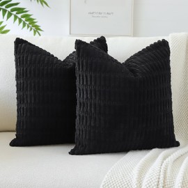 JOTOM Pack of 2 Corduroy Soft Striped Cushion Covers 40x40 cm 16x16 Inch Boho Decorative Throw Pillow Covers Square Cushion Case Home Decor Pillow Cases for Couch Sofa Living Room Bed (Black)