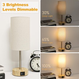 STANBOW STANBOW Bedside Lamps, Touch Lamps Bedside with USB A+C Charging Ports, 3-Way Dimmable LED, Table Lamps for Living Room Bedroom Gift with Beige Shade-Wood Base (LED Bulb Included)