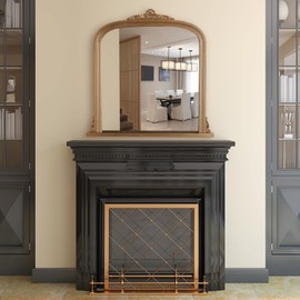 Head West Antique Brass Ornate Framed Arched Vintage Mirror for Vanity, Accent Decorative Mirrors for Wall Decor, Mirrors for Bedroom Dresser, Bathroom, Living Room Mantle Fireplace Entryway 26"x26"