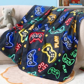 Joiedomi Glow in the Dark Blanket - Dinosaur Gift for Girls and Boys Aged 2 to 12 Years - Soft, Cosy Flannel Children's Blanket - Birthday Gift 50 x 60 inches