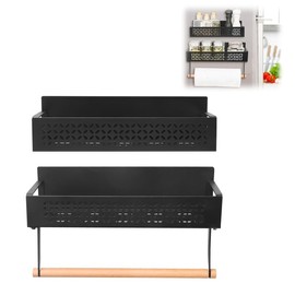 Yallmie Pack of 2 Magnetic Spice Rack for Fridge, Spice Rack Magnetic with Paper Towel Holder, Magnetic Shelves for Kitchen, No Drilling, Magnetic Shelf Fridge Hanging Fridge Shelf for Kitchens