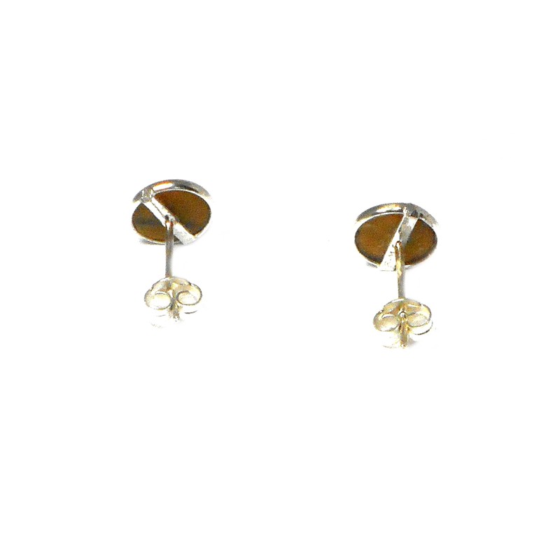 TIGER'S EYE Round Sterling Silver 925 Gemstone Stud Earrings -