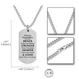 Men's Bible Verse Cross Joshua 1:9 Necklace Stainless Steel Anchor Dog Tag Christians Isaiah 41:10 Pendant Necklace, You Are Braver Than You Believe Jewelry for Birthday Christmas (Braver-Silver)