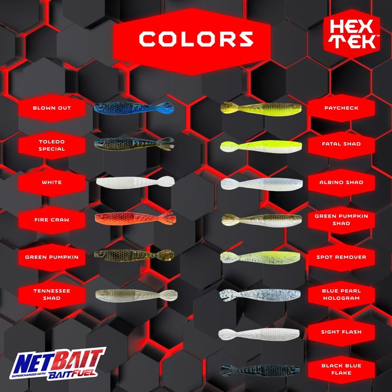 NetBait HexTek Supercharged with BAITFUEL 4.25'' Whip Tail Shad -