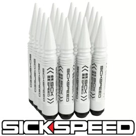 SICKSPEED 16 PC WHITE 5 1/2" LONG SPIKED STEEL EXTENDED LUG NUTS 12X1.25 L11